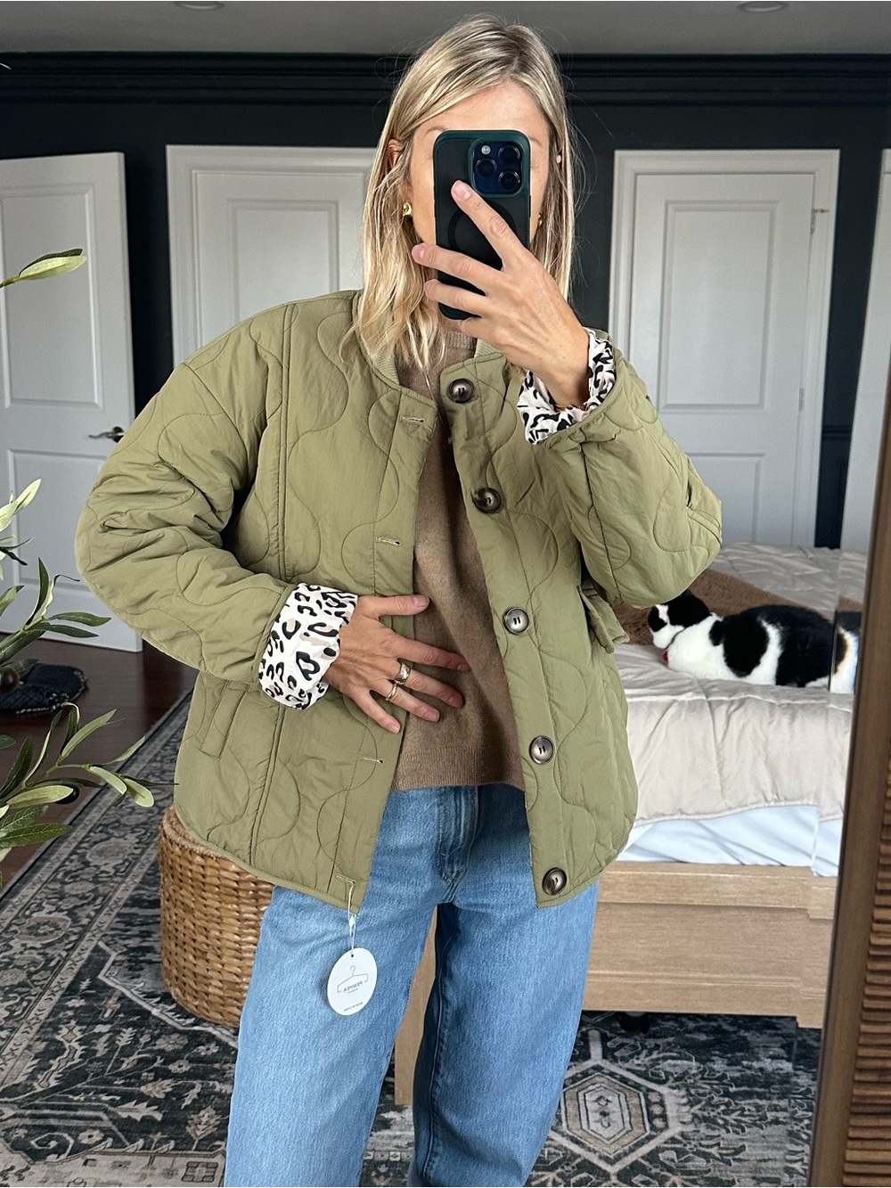 Olive Quilted Button-Front Nylon Jacket - Women S